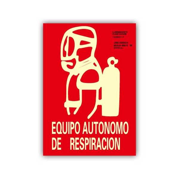 Señal fotolumininscente indicativa con el rótulo "Equipo Autónomo de Respiración".