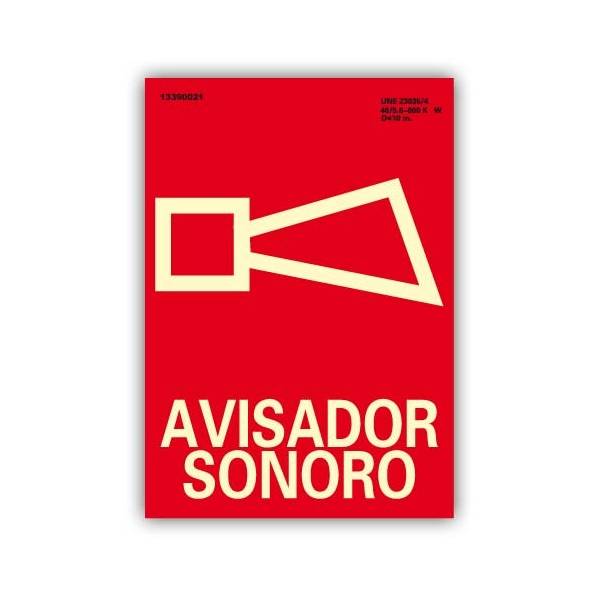 Señal de seguridad fotoluminiscente de "Avisador Sonoro".