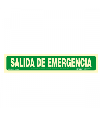 Señal de PVC en formato horizontal para ubicar y señalizar la salida de emergencia mediante texto