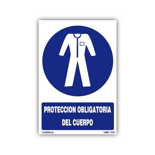 Señal con pictograma y texto explicativos para indicar la protección de todo el cuerpo.