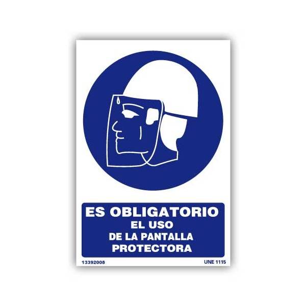 Señal indicativa para la obligación del uso de pantalla protectora.