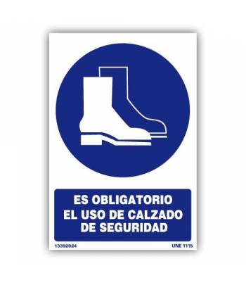 Señal indicativa para el uso obligatorio de calzado de seguridad. Destinada a prevenir accidentes o daños en los pies.