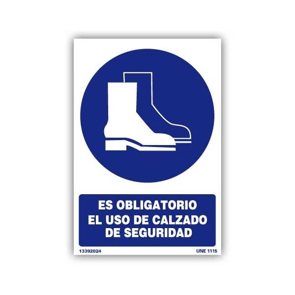 Señal indicativa para el uso obligatorio de calzado de seguridad. Destinada a prevenir accidentes o daños en los pies.