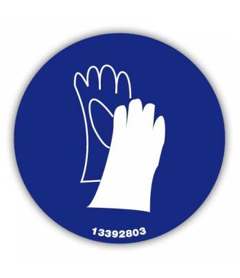 Señal indicativa de uso obligatorio de guantes de seguridad por riesgo de accidente en las manos.