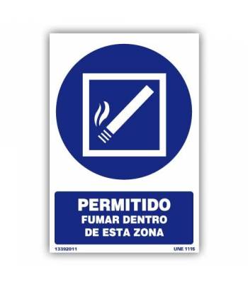 Señal disponible en varios materiales y medidas. Indica que se puede fumar en una zona o habitáculo determinado.