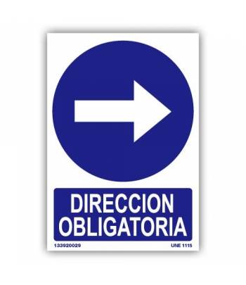 Señal indicativa de dirección obligatoria a la derecha. Disponible en varios formatos y tamaños.