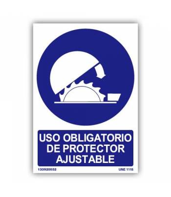 Señal indicativa de uso obligatorio de protector ajustable, con pictograma y rótulo explicativos