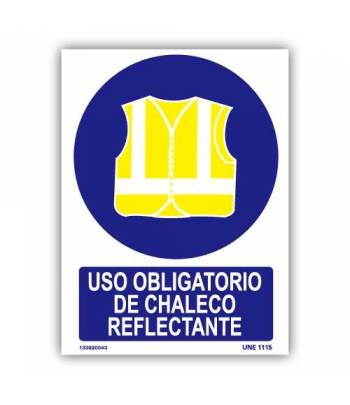 Señal indicativa de uso obligatorio de chaleco reflectante, para evitar accidentes.
