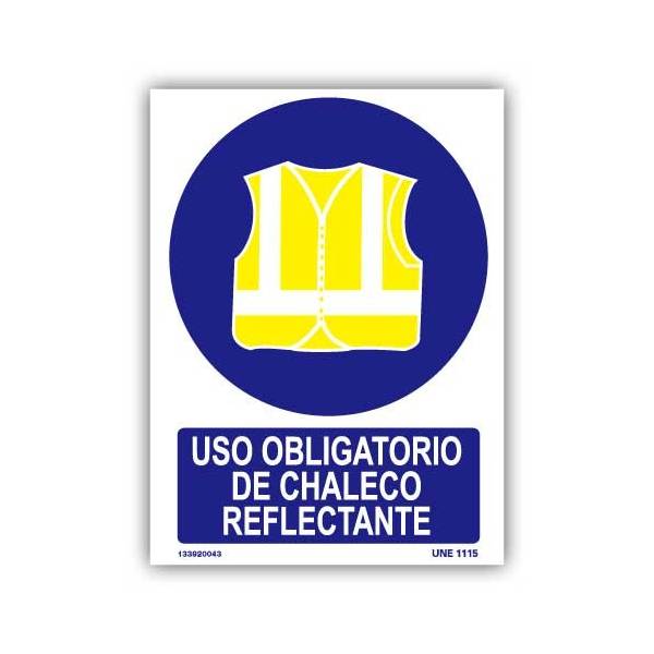 Señal indicativa de uso obligatorio de chaleco reflectante, para evitar accidentes.