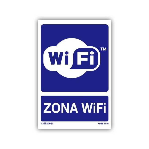 Señal que informa de la zona donde está activo el WiFi. Disponible en varios materiales y formatos.