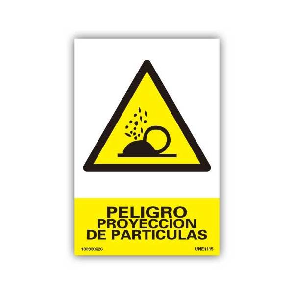 Su pictograma y texto avisan del peligro al trabajador o usuario por proyección de partículas..