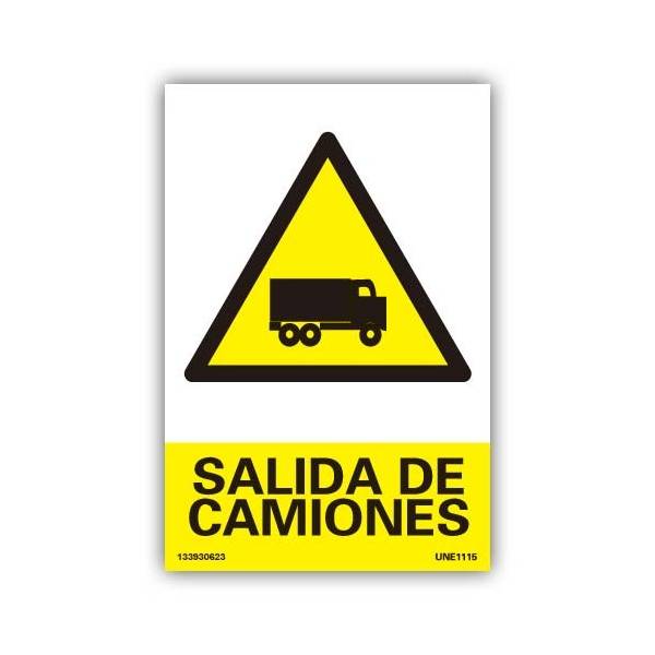 Su pictograma y texto avisan del peligro de atropellamiento por haber tránsito de camiones