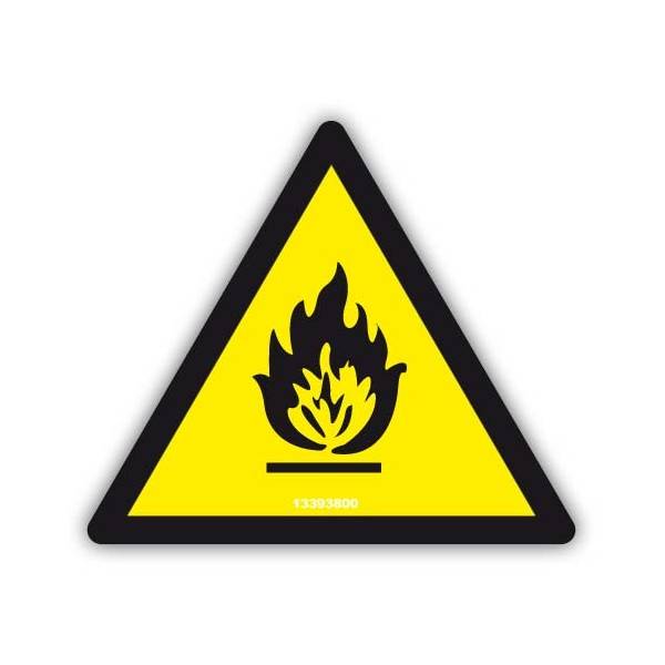 Señal adhesiva de advertencia por peligro de incendio