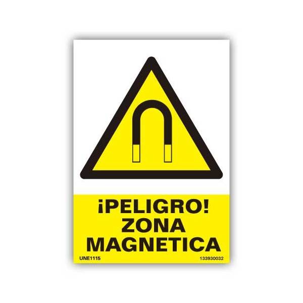 Señal de advertencia por peligro de zona magnética en una parte determinada de la instalación