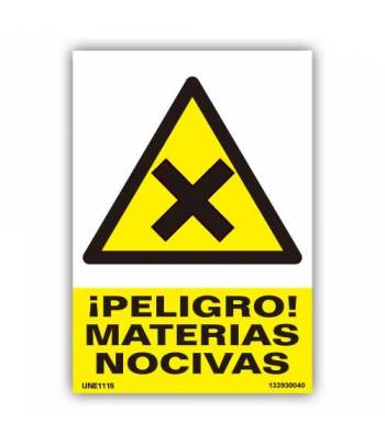 Señal con pictograma y texto explicativos para advertir de un peligro por materias nocivas en el ambiente laboral