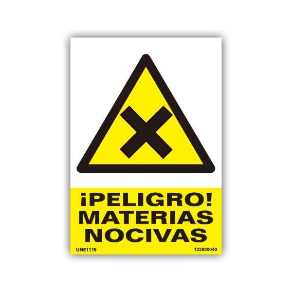 Señal con pictograma y texto explicativos para advertir de un peligro por materias nocivas en el ambiente laboral