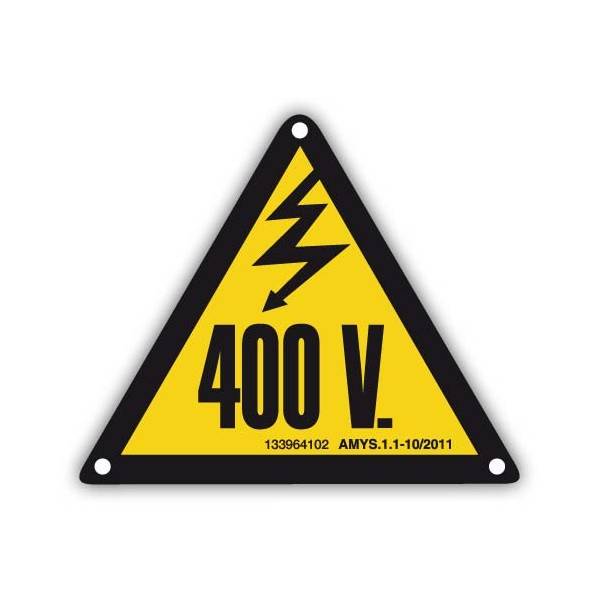 Señal adhesiva indicativa de peligro eléctrico por alto voltaje (400V)