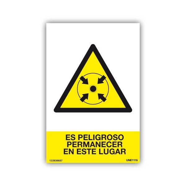 Señal de advertencia por el incremento de peligro y riesgo de permanecer en este lugar Señal de advertencia por el incremento de peligro y riesgo de permanecer en este lugar