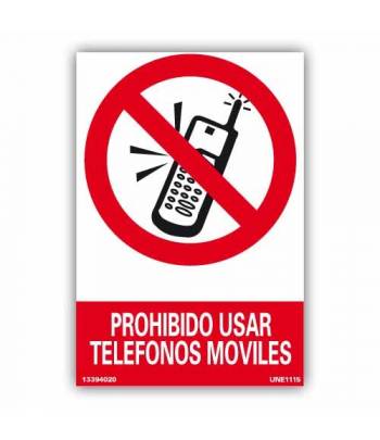 Señal rectangular que indica la prohibición utilizar el teléfono móvil.