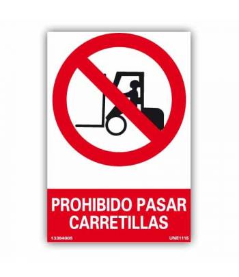 Señal que prohíbe la entrada y circulación a operarios con carretillas elevadoras