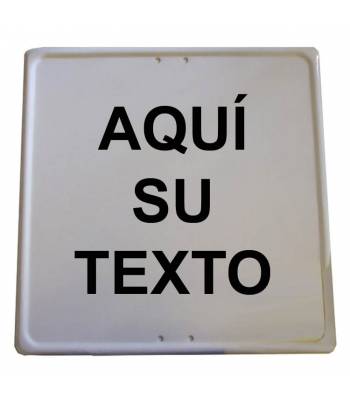 Placa metálica cuadrada de color blanco personalizable con el pictograma o texto que necesite.