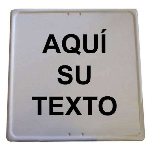 Placa metálica cuadrada de color blanco personalizable con el pictograma o texto que necesite.