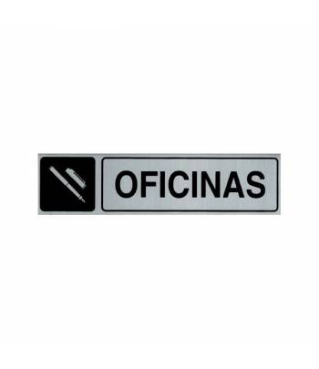 Señal informativa de aluminio en formato rectangular vertical con texto y pictograma para señalizar la zona de oficinas. Señal informativa de aluminio en formato rectangular vertical con texto y pictograma para señalizar la zona de oficinas.
