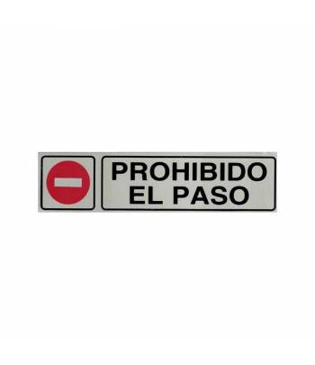Señal informativa de aluminio en formato rectangular horizontal con texto y pictograma para indicar que se prohíbe el paso. Señal informativa de aluminio en formato rectangular horizontal con texto y pictograma para indicar que se prohíbe el paso.