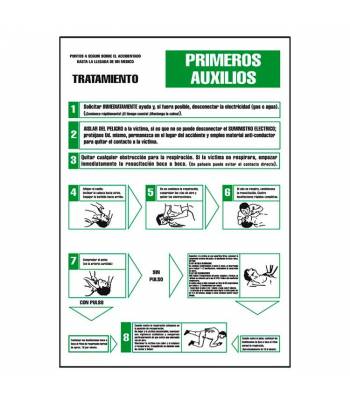 Señal fabricada en PVC de 1mm que establece las directrices específicas a seguir para realizar los primeros auxilios.