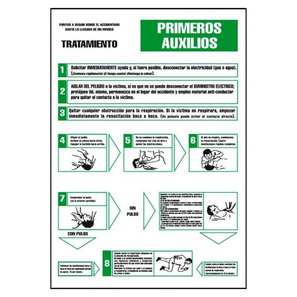 Señal fabricada en PVC de 1mm que establece las directrices específicas a seguir para realizar los primeros auxilios.
