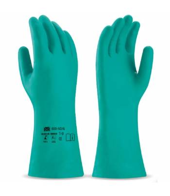 Guante tipo industrial de nitrilo en color verde para riesgos mecánicos, químicos y microorganismos. Guante tipo industrial de nitrilo en color verde para riesgos mecánicos, químicos y microorganismos.