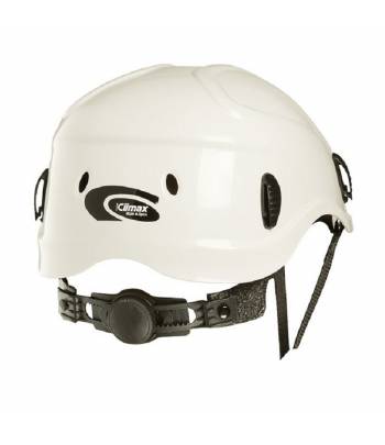 Casco de seguridad para trabajos en altura ergonómico, con barboquejo de 4 puntos y ajuste mediante ruleta.