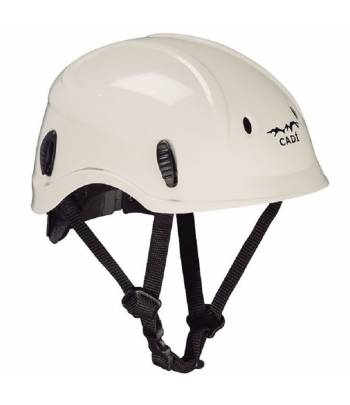 Casco de seguridad para trabajos en altura ergonómico, con barboquejo de 4 puntos y ajuste mediante ruleta.