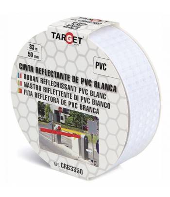 Cinta de seguridad adhesiva resistente en color blanco reflectante. Ideal para señalizar zonas de vehículos