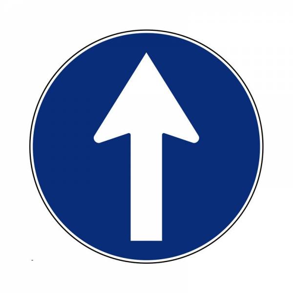 Señal circular vial para señalizar paso de sentido obligatorio hacia la arriba o recto en una vía.