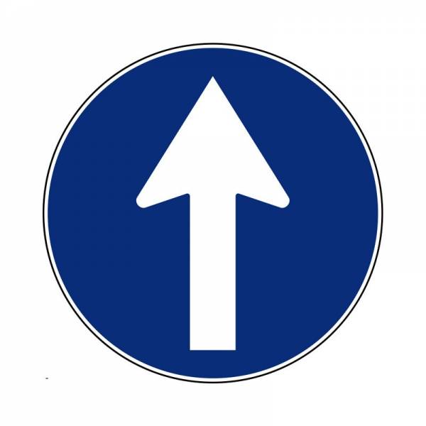 Señal circular vial para señalizar paso de sentido obligatorio hacia la arriba o recto en una vía. Señal circular vial para señalizar paso de sentido obligatorio hacia la arriba o recto en una vía.