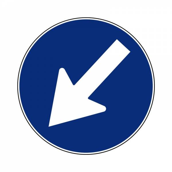 Señal circular vial para señalizar paso de sentido obligatorio hacia la izquierda en una vía. Señal circular vial para señalizar paso de sentido obligatorio hacia la izquierda en una vía.