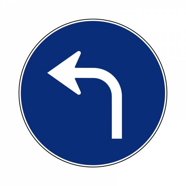 Señal circular vial para señalizar paso de giro obligatorio hacia la izquierda en una vía.
