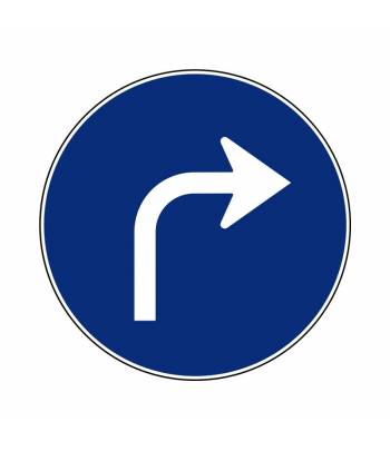 Señal circular vial para señalizar paso de giro obligatorio hacia la derecha en una vía