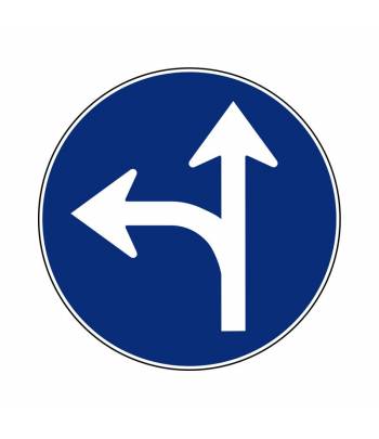 Señal circular vial para señalizar el paso recto o giro a la izquierda Señal circular vial para señalizar el paso recto o giro a la izquierda