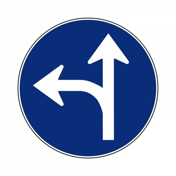 Señal circular vial para señalizar el paso recto o giro a la izquierda Señal circular vial para señalizar el paso recto o giro a la izquierda