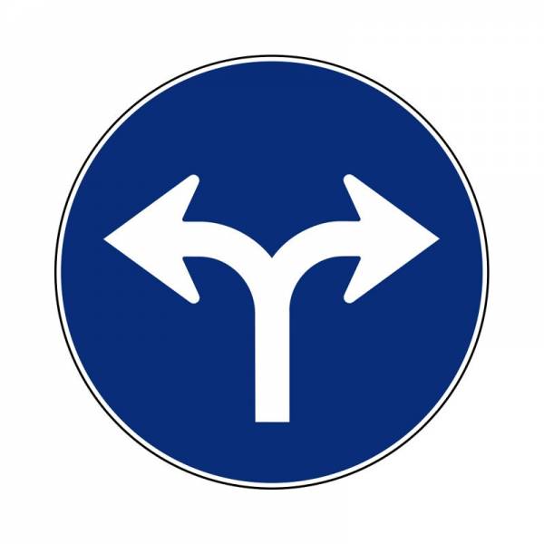 Señal circular vial para señalizar el paso obligatorio y únicas direcciones permitidas