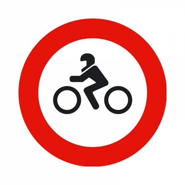 Indica la prohibición de acceso a un lugar, vía o camino estrictamente a motocicletas