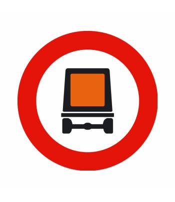 Indica la prohibición de acceso a vehículos destinados al transporte de mercancías peligrosas. Indica la prohibición de acceso a vehículos destinados al transporte de mercancías peligrosas.