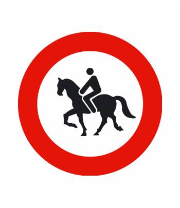 Indica la prohibición de acceso a un lugar, vía o camino a animales de montura como caballos, burros, etc.