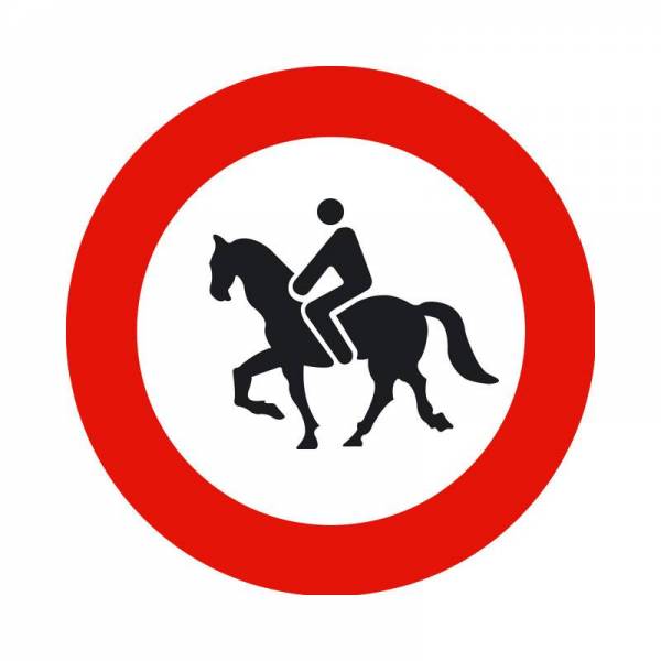 Indica la prohibición de acceso a un lugar, vía o camino a animales de montura como caballos, burros, etc.