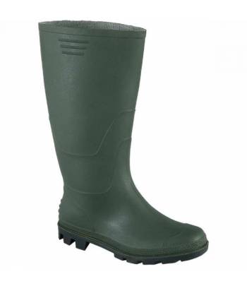 Bota de agua de PVC verde con suela resistente a hidrocarburos, grasas animales y aceites vegetales.