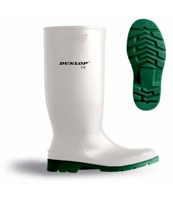 Bota de agua blanca marca Dunlop con suela resistente a hidrocarburos