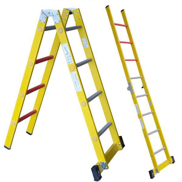 Escalera con posibilidad de ser utilizada como escalera de un tramo o de tijera Escalera con posibilidad de ser utilizada como escalera de un tramo o de tijera