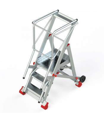 Sistema de escalera con plataforma y ruedas fabricada en aluminio